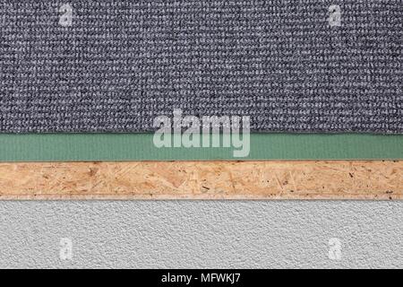 High Angle View Of A New Grey Carpet Corner Stock Photo