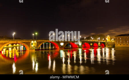 Night view of Pont Neuf in Toulouse - France Stock Photo