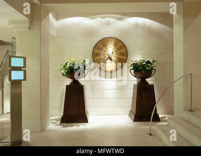 Flower pots in a hallway Stock Photo