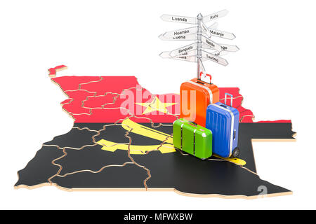 A 3d rendering of the map and flag of Angola isolated on white ...
