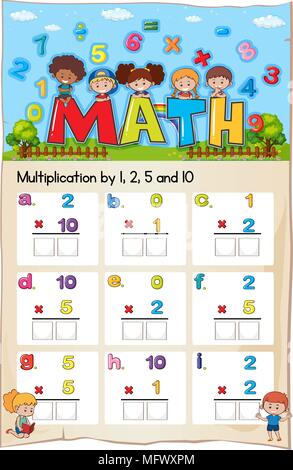 Mathematics Worksheet  Multiplication Number Chapter illustration Stock Vector