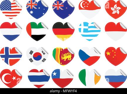 International Flags on Heart Shape illustration Stock Vector