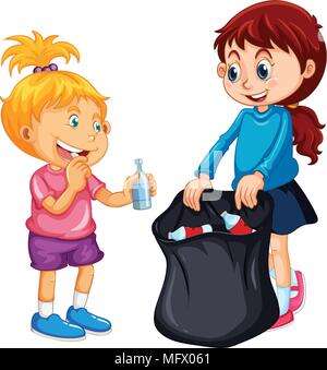 Good Kids Collecting Rubbish on White Background illustration Stock Vector