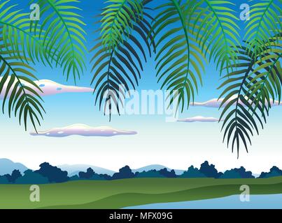 Beautiful Nature Landscape under Tree illustration Stock Vector