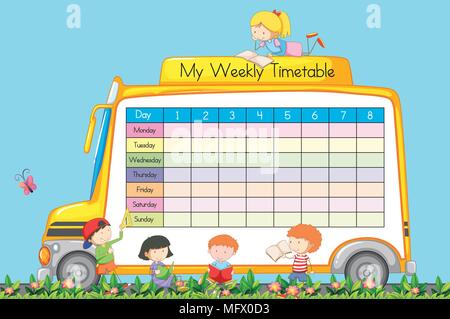Weekly Timetable on School Bus Theme illustration Stock Vector