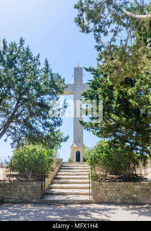 Cross on the observation deck. Mount Filerimos. Rhodes. Greece Stock Photo