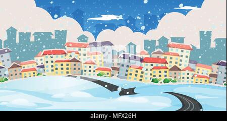 A Road to Big City in Winter illustration Stock Vector