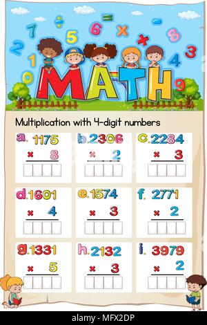 Mathematics Worksheet Multiplication Number Chapter illustration Stock Vector