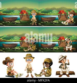 Boy Scout Camping in the Wood illustration Stock Vector