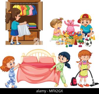 Mother and daughter cleaning the house illustration Stock Vector Art ...