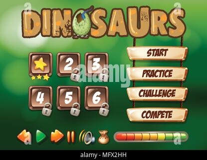 Dinosaurs Game Template Starting Page illustration Stock Vector