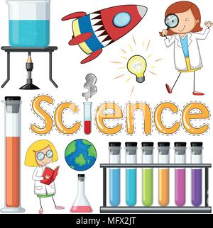 Scientist and Equipments Element on White Backround illustration Stock Vector