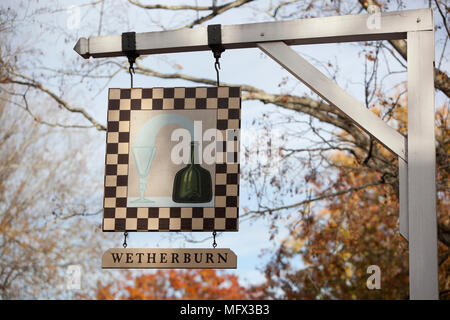 A sign outside Wetherburns tavern in colonial Williamsburg Virginia Stock Photo