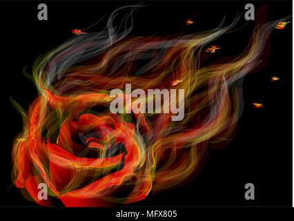 rose in fire. fiery abstract rose on the black background Stock Vector