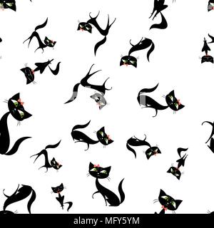 Black cats different size and poses seamless pattern,vector illustration Stock Vector