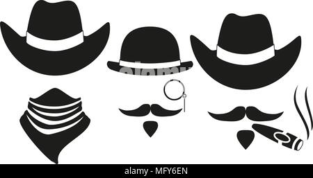 Black and white 3 cowboy silhouette avatars Stock Vector
