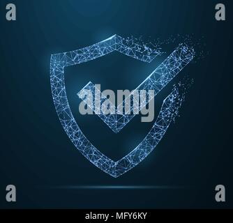 Check mark on shield . Polygonal wireframe mesh art. Security, safe, privacy or other concept illustration or background Stock Vector