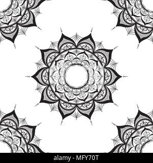 seamless pattern with mandalas,hand drawn on white background,vector illustration Stock Vector