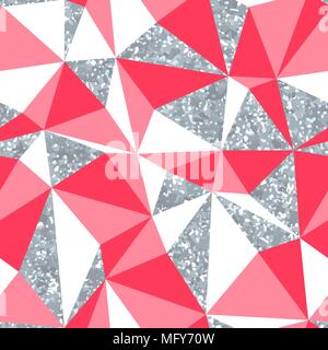 Abstract geometric seamless pattern with silver glitter texture Stock Vector
