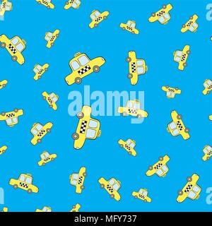Doodle taxi car seamless pattern, vector illustration Stock Vector
