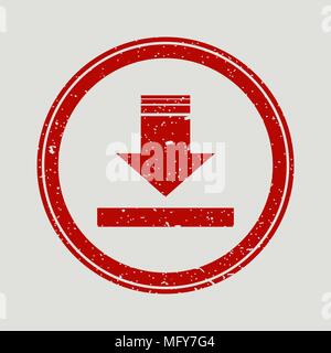 Arrow Down rubber seal stamp watermark. Icon vector symbol with grunge design and corrosion texture. Scratched red ink emblem on a white background. e Stock Vector