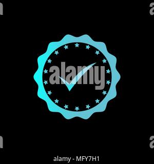 Approved or certified medal icon in glowing techno blue color. Rosette icon. Award vector eps10 Stock Vector