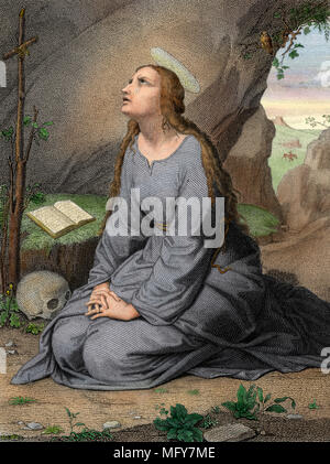 Saint Mary Magdalene. Colored engraving Stock Photo - Alamy