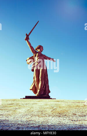 VOLGOGRAD, RUSSIA - JANUARY 15: Monument to World War II Motherland is calling on Mamayev Hill Stock Photo