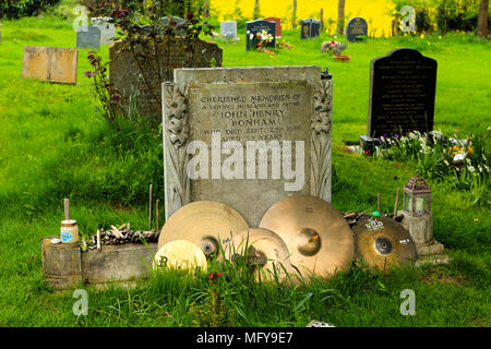 Grave, Headstone of John Bonham. Renown to be the worlds greatest drummer ever known. Drummer of Led Zepplin Stock Photo