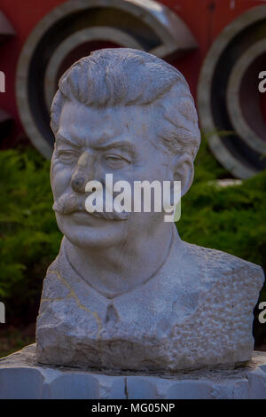 MOSCOW, RUSSIA- APRIL, 24, 2018: Marble bust of Joseph Vissarionovich Stalin, in Fallen Monument Park, Moscow Stock Photo