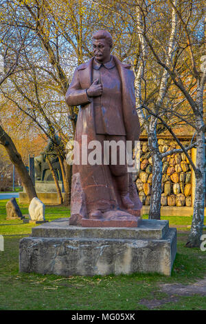 MOSCOW, RUSSIA- APRIL, 24, 2018: Close up of bronze sculpture of Joseph Vissarionovich Stalin, in Fallen Monument Park, Moscow Stock Photo