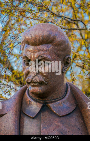 MOSCOW, RUSSIA- APRIL, 24, 2018: Close up of bronze sculpture of Joseph Vissarionovich Stalin, in Fallen Monument Park, Moscow Stock Photo