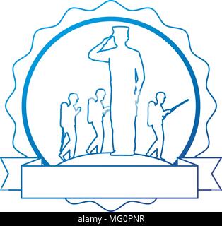 silhouette of military saluting with tropers vector illustration design Stock Vector