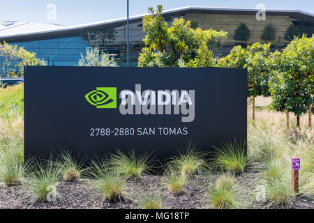 Santa Clara, California, USA - April 26, 2018: NVDIA Corporation, headquarters in Silicon Valley. NVDIA Corporation is an American technology company, Stock Photo