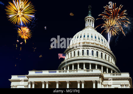 Independence Day fireworks celebrations over U.S. Capitol in Washington DC Stock Photo