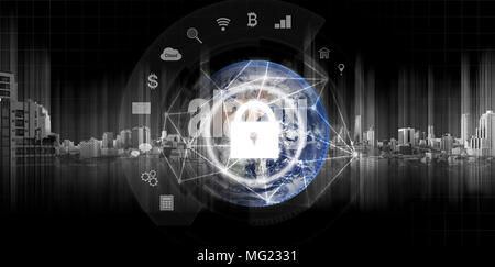 Global network security system technology. Globe and network connection and lock icon. Element of this image are published by NASA Stock Photo