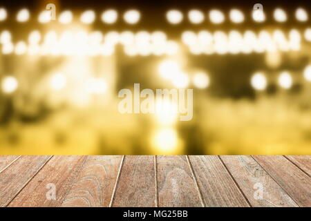 Blank Wooden Table with Abstract Blurred Bokeh of Restaurant Background. Suitable for Product Display. Stock Photo