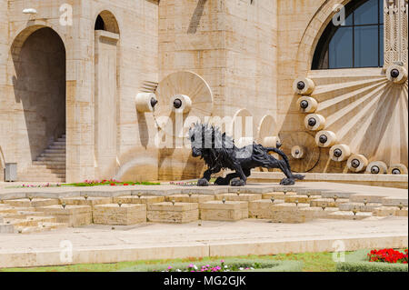 Modern art statue  of lion near the Yerevan Cascade, a giant stairway in Yerevan, Armenia. One of the most important sights in Yerevan completed in 19 Stock Photo