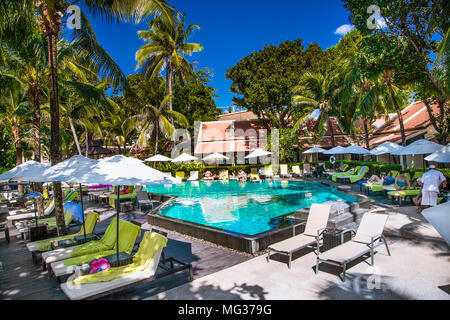 PATONG, THAILAND- JAN 23, 2016: Swimming pool at the luxury hotel in Phuket  on Jan 23, 2016, Thailand. Stock Photo