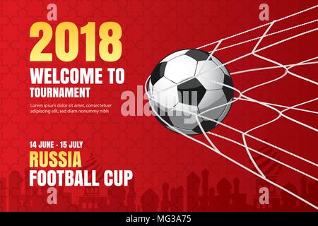 Football 2018 world championship background of soccer sport design. Use for web banner, ads, poster, brochure, flyer, cover, cards, invitations. Stock Vector
