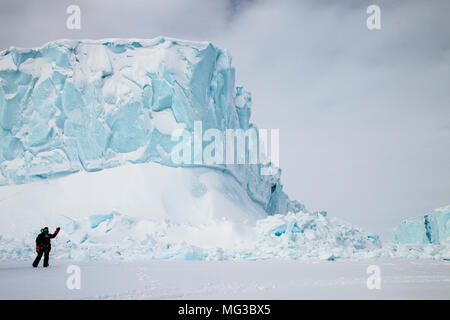 Icebergs frozen into the fjords of Baffin Island, Nunavut, Canada Stock Photo