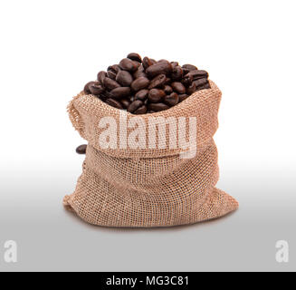 coffee beans in bag with clipping path, selected coffee beans in burlap on clear background Stock Photo
