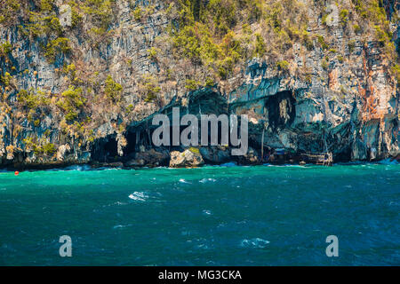 Viking cave where bird's nests are collected. Phi-Phi Leh island. Thailand. Stock Photo