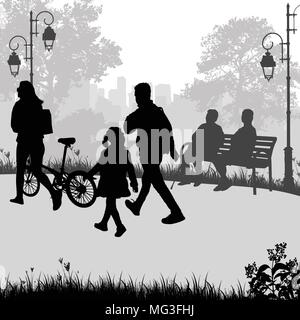 People in a city park silhouettes, vector illustration Stock Vector