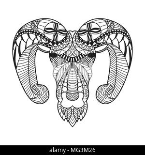 Aries head hand drawing zentangle style background. Stock Vector