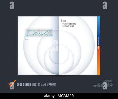 Abstract centerfold brochure paper-cut design style with colourful circles for branding. Business vector presentation. Stock Vector