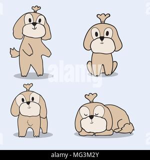 Cute doodle hand drawing shih tzu dog on blue background. Stock Vector