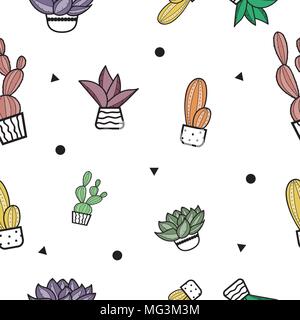 Succulents hand draw seamless pattern for design textile. Stock Vector