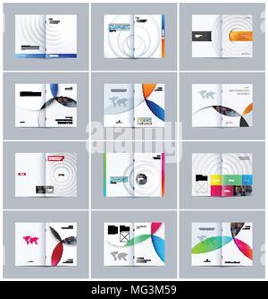 Abstract centerfold brochure paper-cut design style with colourful circles for branding. Business vector presentation. Stock Vector