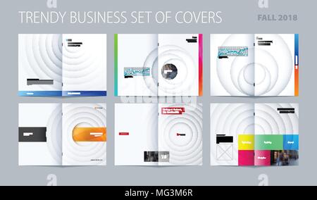 Abstract centerfold brochure paper-cut design style with colourful circles for branding. Business vector presentation. Stock Vector